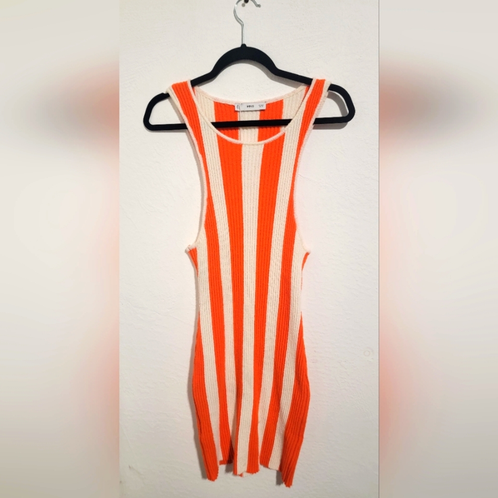 MANGO Orange and White Striped Mini Dress